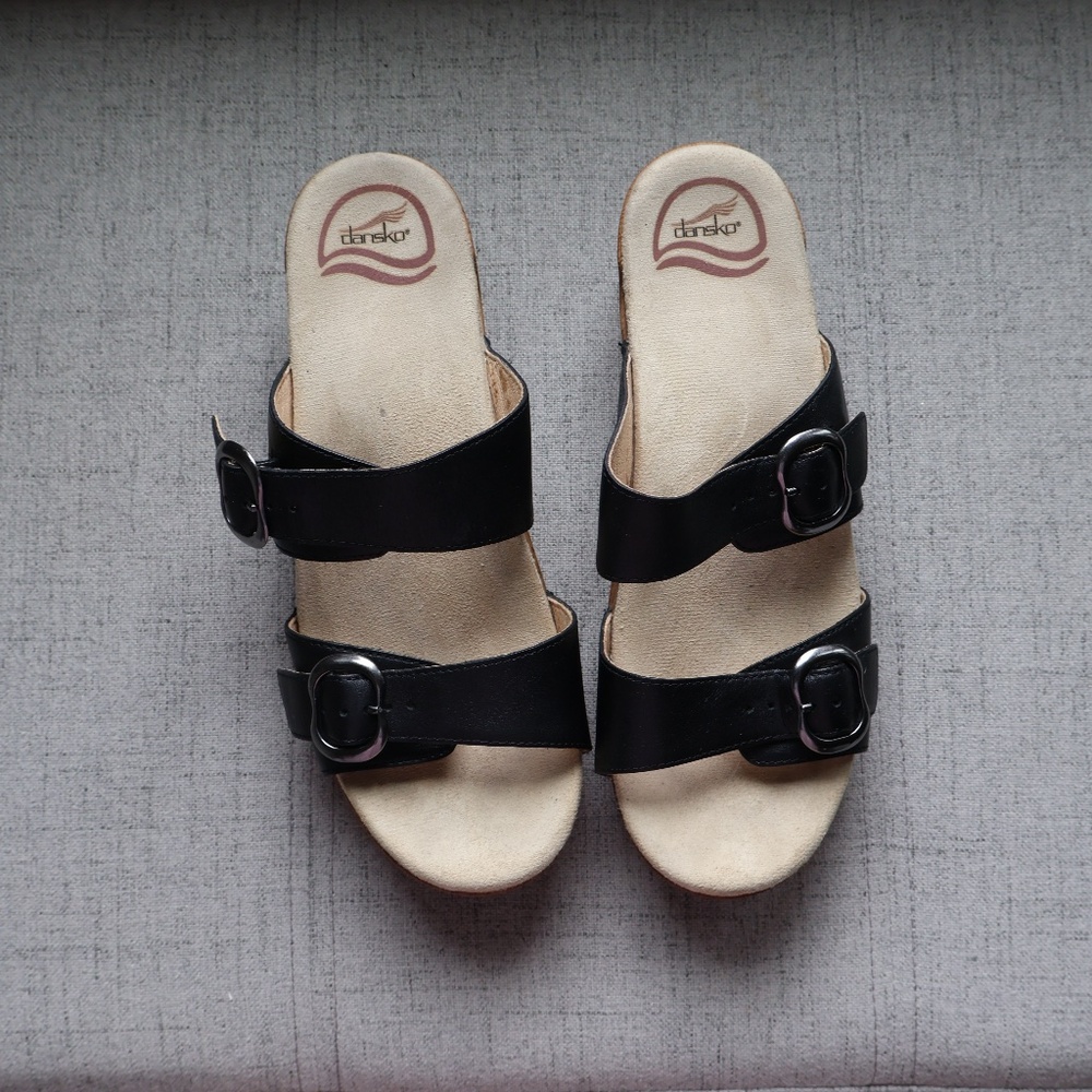 Dansko Sophie Wedge Sandals Womens EU Size 38 (Approx. 7.5-8) Black Leather